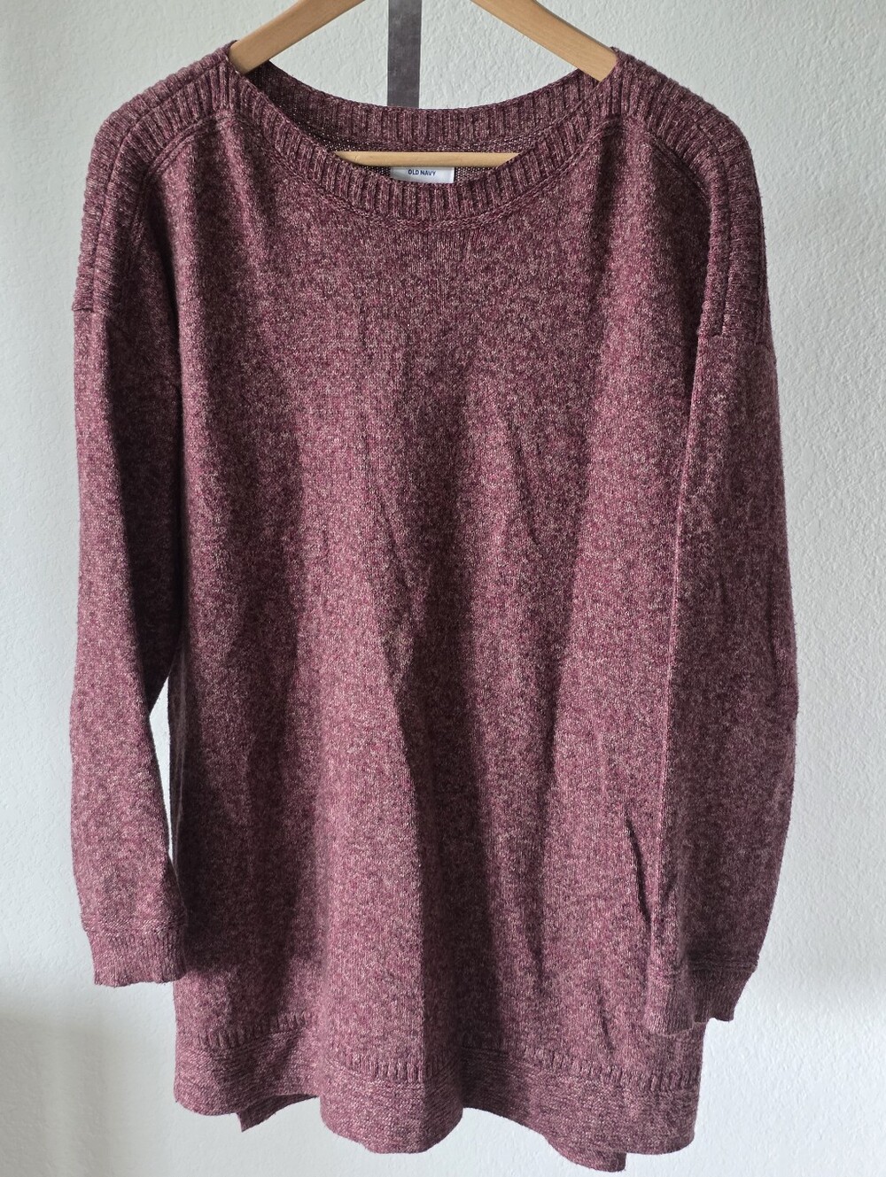 Old Navy Burgundy Marled Tunic Sweater Large Long Sleeve Cozy Knit Pullover - Picture 2 of 8